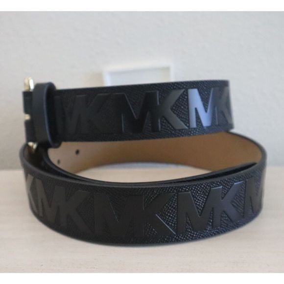 Michael Kors 29556187C 001 Women's Sz S Black Leather Textured MK Logo Belt - Picture 5 of 8